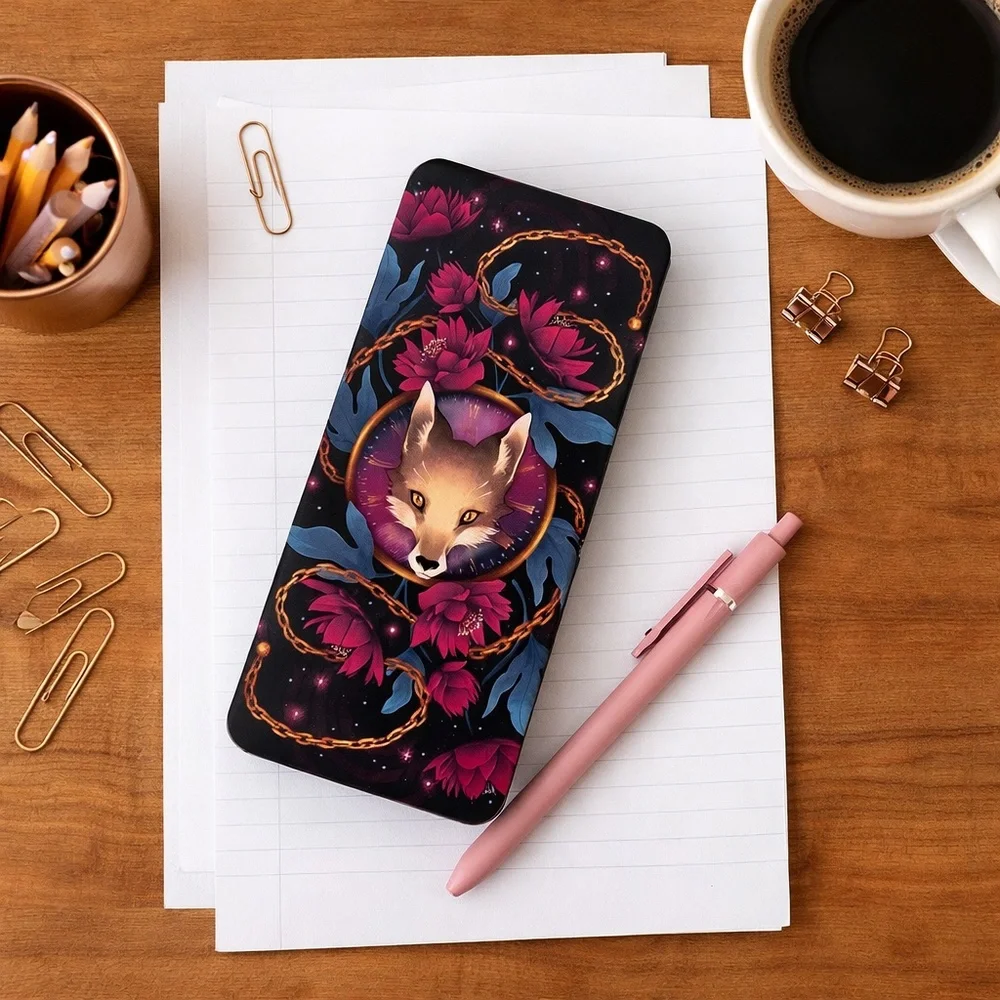 FairyLoot Only a Monster Pencil Tin Black Pink Fox Floral‎ Vanessa Len Bookish